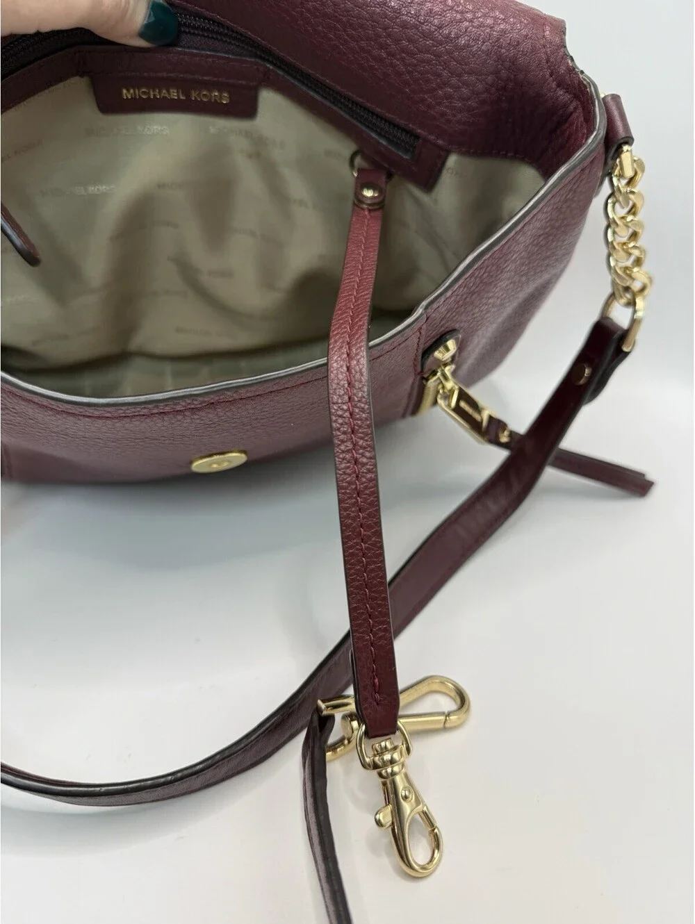 Michael Kors Burgundy Messenger Leather Shoulder Bag